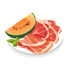 Simple flat 2D icon prosciutto e melone ham and melon isolated on a transparent background, vector, flat design, animation design, vector, flat design, animation design, simple flat 2D icon