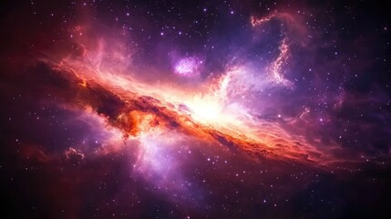 Fototapeta premium Cosmic Nebula Displaying Vibrant Colors and Stars Against a Dark Space Background Illustrating the Mystery of the Universe