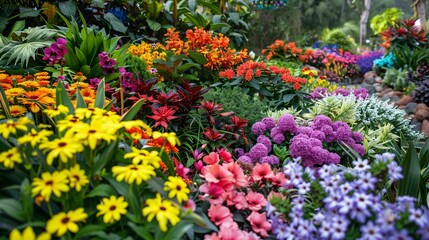 Fototapeta premium Garden with a variety of colorful blooms