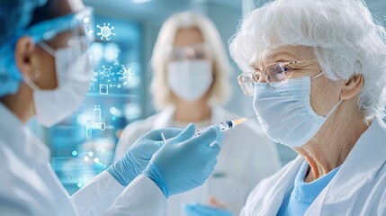 A healthcare professional administers a vaccine to an elderly patient, highlighting the importance of medical care and vaccination in modern health practices.