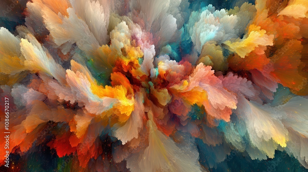 Aufkleber a vibrant explosion of colors and textures, creating an abstract, dynamic visual experience that evo