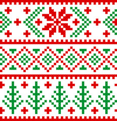 seamless pattern with christmas flower. tribal pattern. local fabric pattern. pixel pattern. cross stitch
