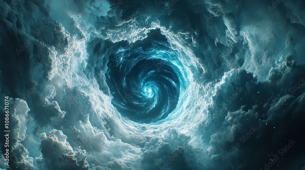 Aufkleber a swirling vortex of clouds and light, creating a mesmerizing cosmic tunnel effect, evoking a sense 
