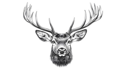 A drawing of a deer head in black and white Tattoo idea for wildlife forest and hunting theme