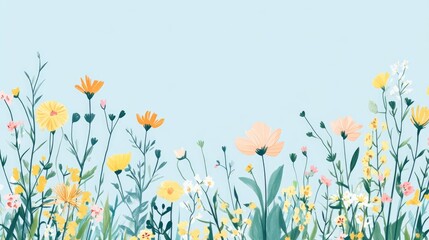 Vibrant wildflower illustration against a light blue background, perfect for spring or Easter themed greeting cards with space for personalized messages.