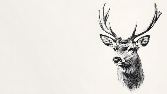 A drawing of a deer head in black and white Tattoo idea for wildlife forest and hunting theme