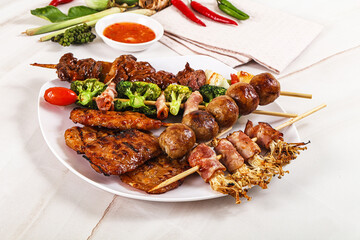 Asian grilled skewer assortment satay