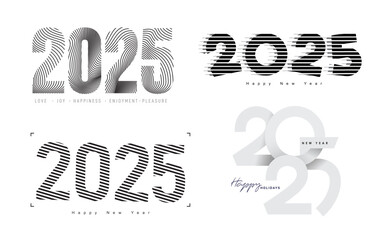 Set of 2025 New Year logo. Number of year design are made of thick and thin lines. Holidays, business element. Design elements for calendar, greeting card, invitation, Christmas. Vector illustration.