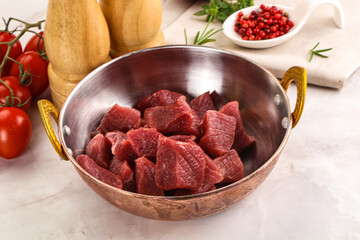 Raw beef cubes for cooking