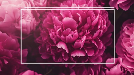 Vibrant pink peony floral background with a stylish white frame, perfect for wedding projects, invitations, or personalized gift cards.