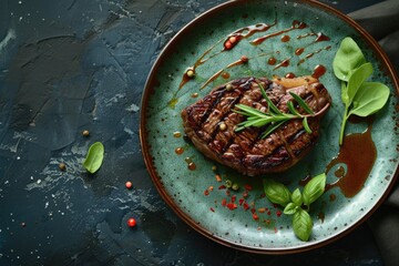 Grilled steak on a luxurious plate with copy space - Perfect for high-end restaurants