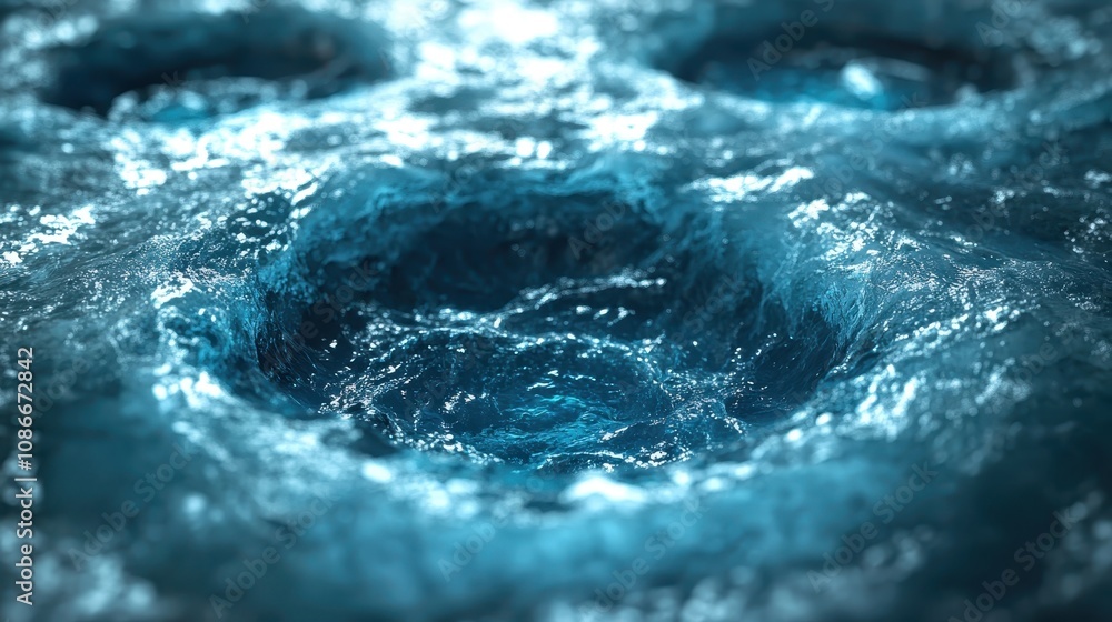 Poster the image features swirling water with circular patterns, showcasing dynamic motion and vibrant blue