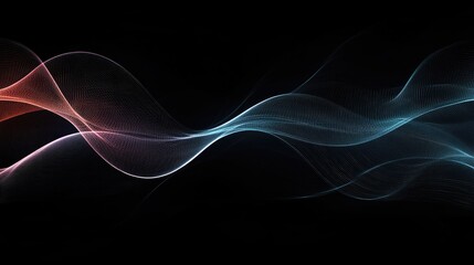 Fototapeta premium Flowing wave patterns in gradient hues of red and blue against a smooth black background, creating an elegant and modern visual effect.