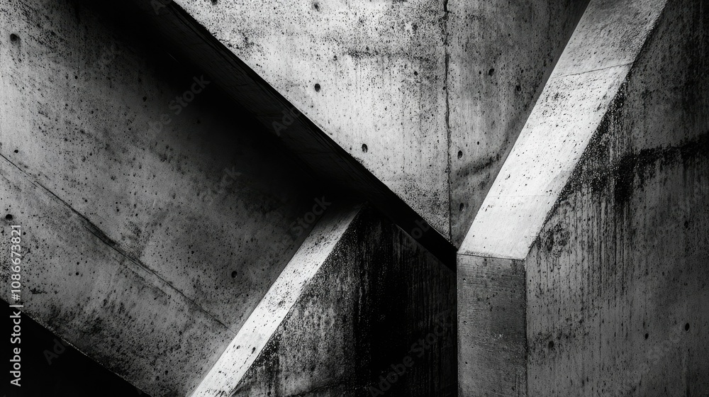 Poster abstract geometric design of concrete surfaces with contrasting shadows and highlights in monochrome