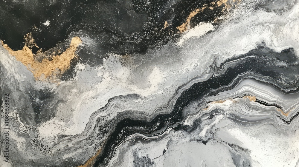 Poster high-resolution abstract background featuring flowing patterns in black, white, and gold with textur