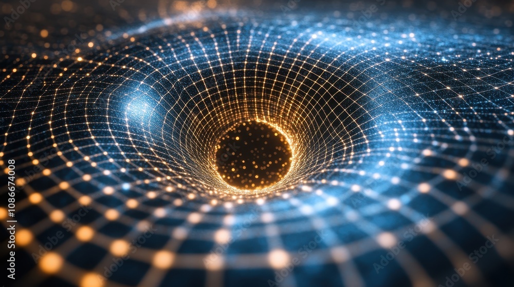 Poster a mesmerizing visual of a vortex, showcasing a dynamic interplay of light and geometry in a cosmic c