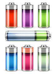 Colored battery models illustrated on white background