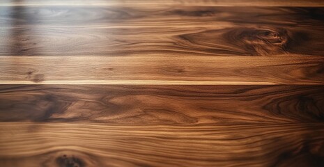A close-up of the rich, dark wood grain texture on an acacia wooden tabletop. 