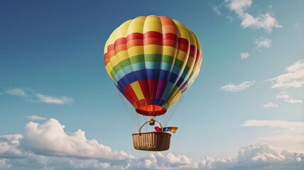 Naklejka premium Majestic Rainbow Hot Air Balloon at Sunrise, Chevron Pattern Soaring in a Dreamy, Peaceful Sky V5