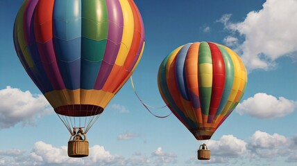 Fototapeta premium Majestic Rainbow Hot Air Balloon at Sunrise, Chevron Pattern Soaring in a Dreamy, Peaceful Sky V6