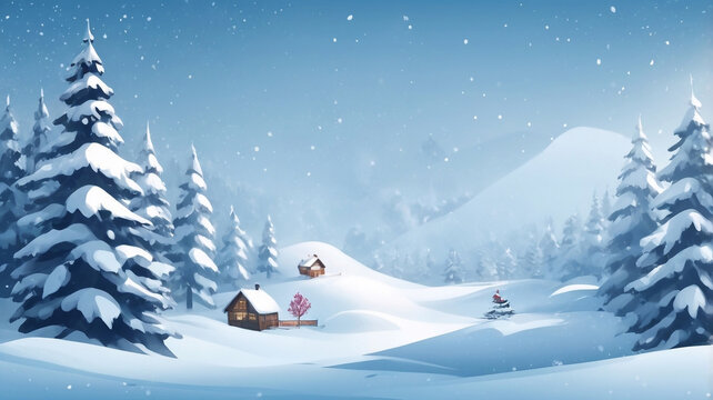 Hello Winter! - greeting inscription, free space for text, postcard, snow