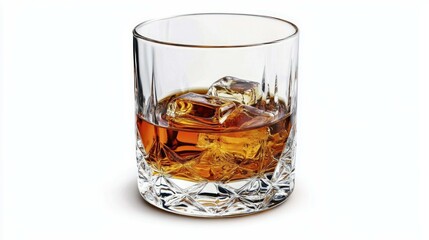 Pouring Glass of scotch whiskey and ice