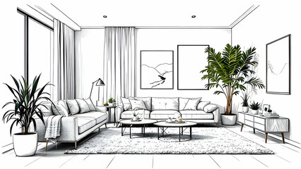 Modern living room style detailed illustration