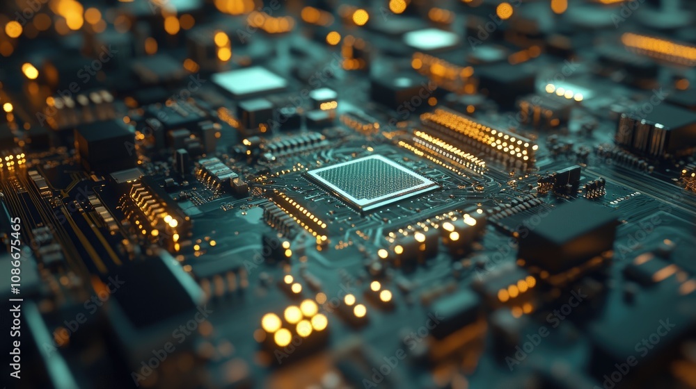 Poster close-up of a glowing circuit board showcasing intricate details and electronic components.