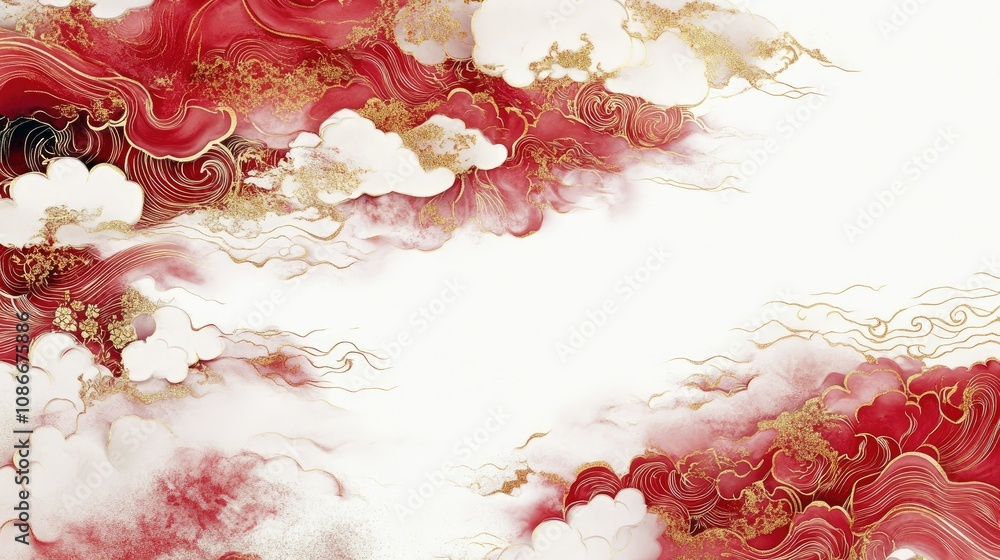 Poster elegant abstract red and gold cloud illustration with swirling patterns and decorative elements for 