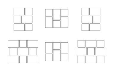 Frame collage from square and rectangle shape for photo, image template line set. Mood board layout, background. Gallery grid, mosaic puzzle border. Vector outline illustration