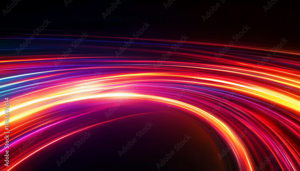 Poster abstract energy rays. fast-moving red and orange neon lines creating glowing speed trails. curved li