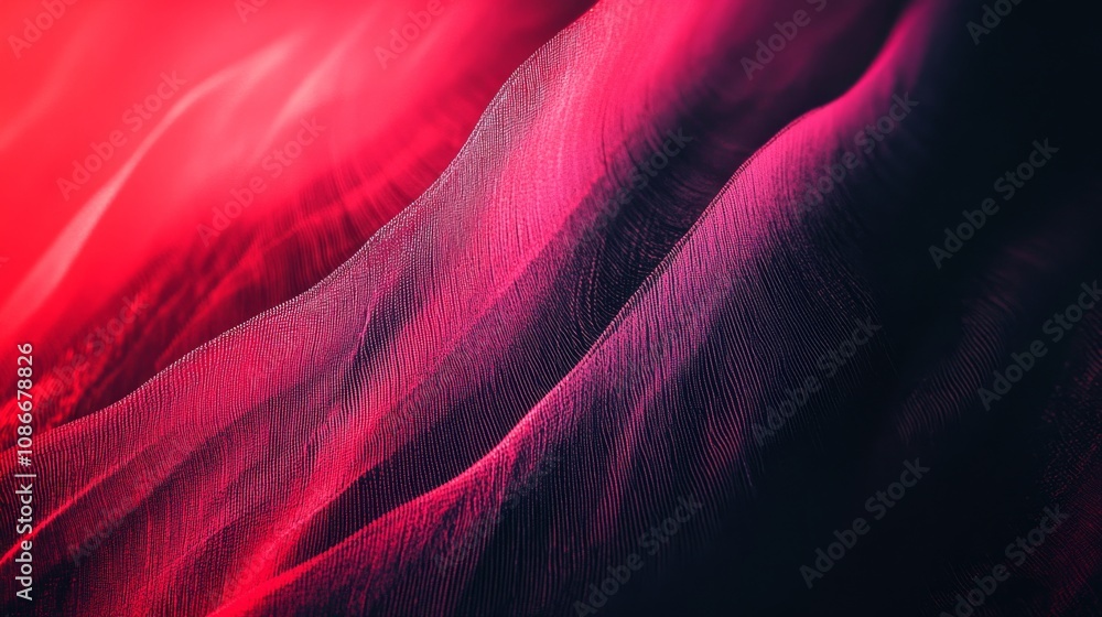 Poster abstract waves of deep red and black textile fabric with soft light creating an elegant and dramatic