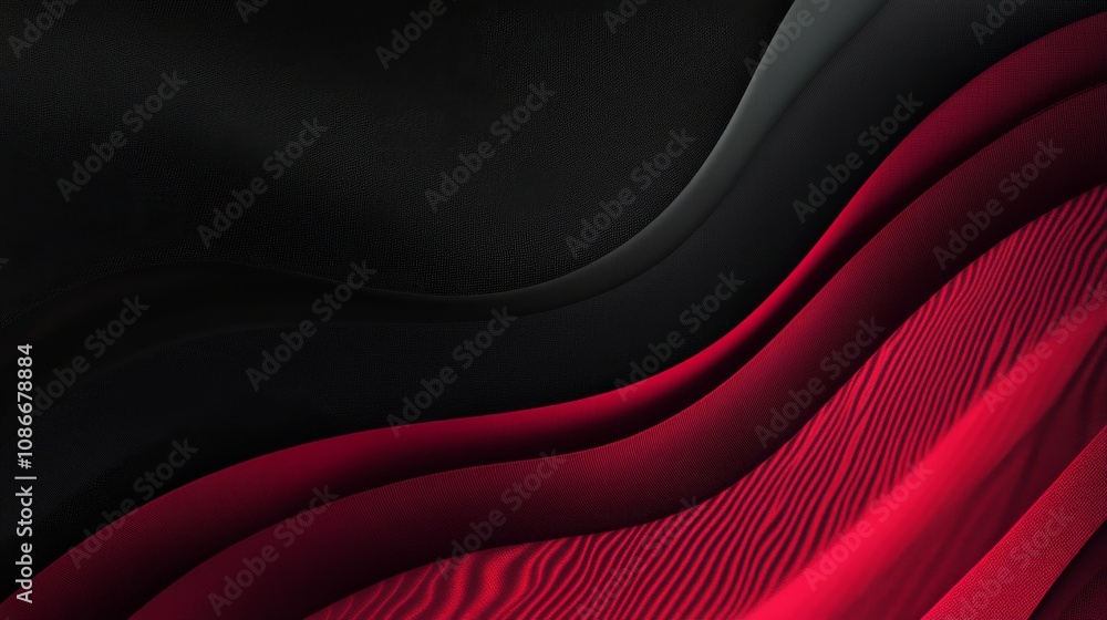 Poster elegant flowing fabric waves in black and red tones creating a smooth abstract background for modern