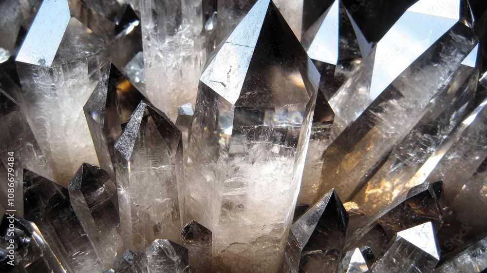 Poster smoky quartz crystal cluster formation displaying facets