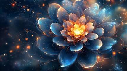 Galaxy-shaped flower blooming in a cosmic garden, stars and planets intertwined in its petals. 