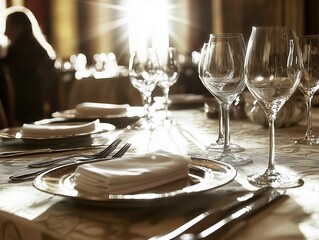 A Beautifully Set Table Awaits Guests for a Fine Dining Experience - Generative AI