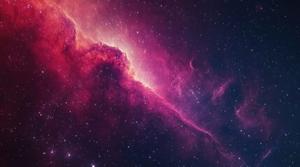 Fototapeta premium Vivid cosmic nebula with deep hues of pink and purple, showcasing stellar formations against a star-studded galaxy backdrop. Ideal for a stunning night sky wallpaper.