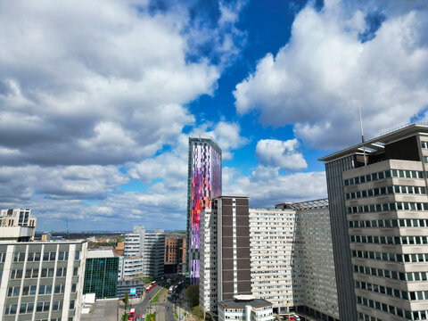 Buildings at West Croydon London Capital City Tour. Central London of England of UK. Aerial Footage Was Captured with Drone's Camera on April 24th, 2024