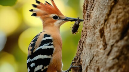 Hoopoe Bird with Prey in Its Beak
