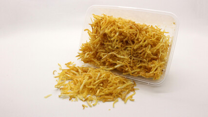 Mustofa potatoes are a traditional Indonesian food. Potatoes are thinly sliced, fried with spicy seasoning.
