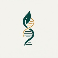 A logo design combining a DNA double helix with green leaves on a white background.