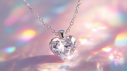 Stunning Heart-Shaped Crystal Pendant Necklace on a Shimmering Background, Perfect for Jewelry Lovers and Gift-Giving Occasions to Stand Out with Elegance and Charm