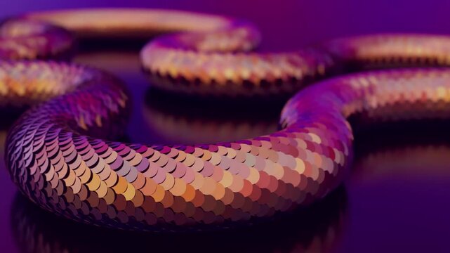 looped 3D animation. a snake with multicolored scales