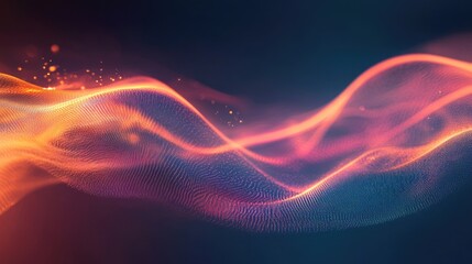 Obraz premium Dynamic Abstract Background with Colorful Flowing Waves and Sparkling Light Effects in Gradient Hues of Orange, Pink, and Blue