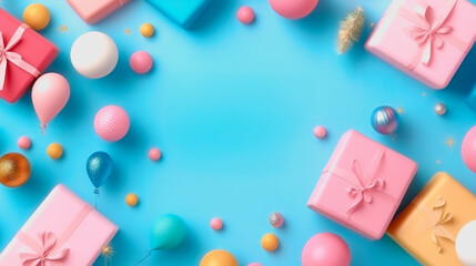 Colorful Festive Background with Gifts and Balloons Perfect for Celebrations, Parties, and Special Occasions Featuring Vibrant Decorations and Playful Elements
