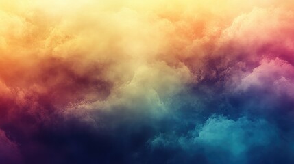 Obraz premium Vibrant abstract background featuring a smooth transition of dynamic gradients from warm yellows and oranges to cool blues and purples in a cloudy texture.