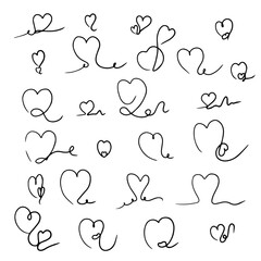 Set of black line love hearts, hand-Drawn Vector. Doodle, valentines day