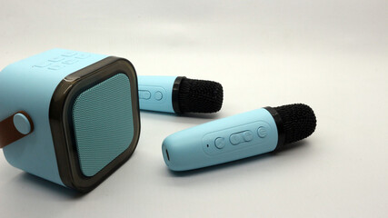 Blue wireless bluetooth microphone and speaker