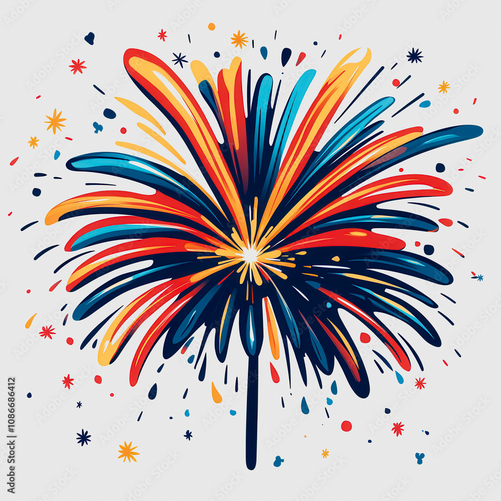 Poster colorful abstract firework design with vibrant splashes and dynamic lines ideal for celebratory them