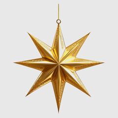 Obraz premium Shimmering Gold Star Ornament Hanging from a Loop, Radiating Elegance and Charm, Perfect for Holiday Decorations and Festive Celebrations